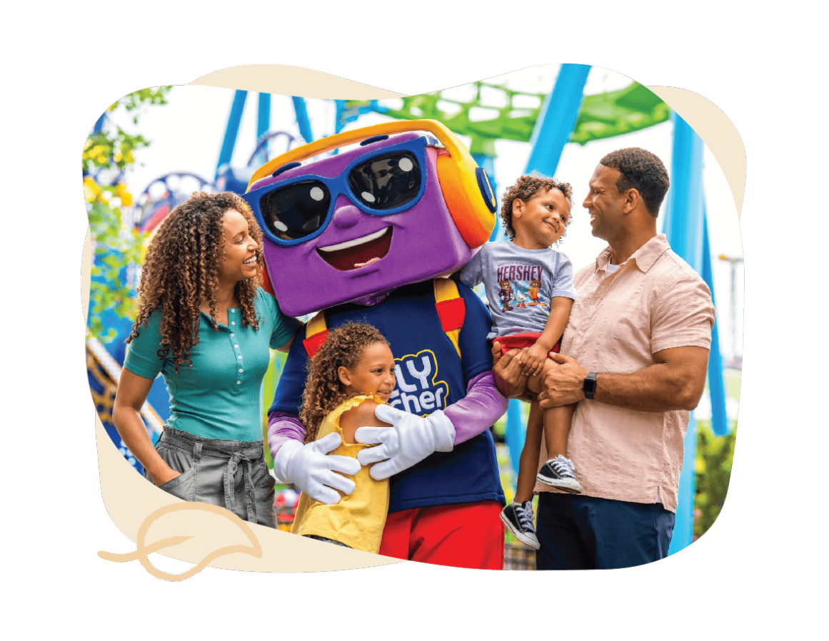 Family with Jolly Rancher character at Hersheypark